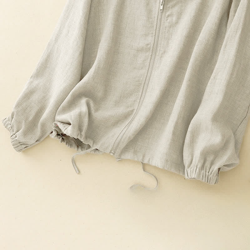 Buddha Stones Lässiges, minimalistisches Damen-Langarmshirt mit Kordelzug und Tasche für den Sommer – einfarbig, mit Tasche - image 3