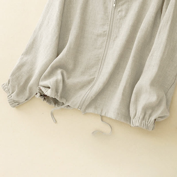 Buddha Stones Lässiges, minimalistisches Damen-Langarmshirt mit Kordelzug und Tasche für den Sommer – einfarbig, mit Tasche - image 3