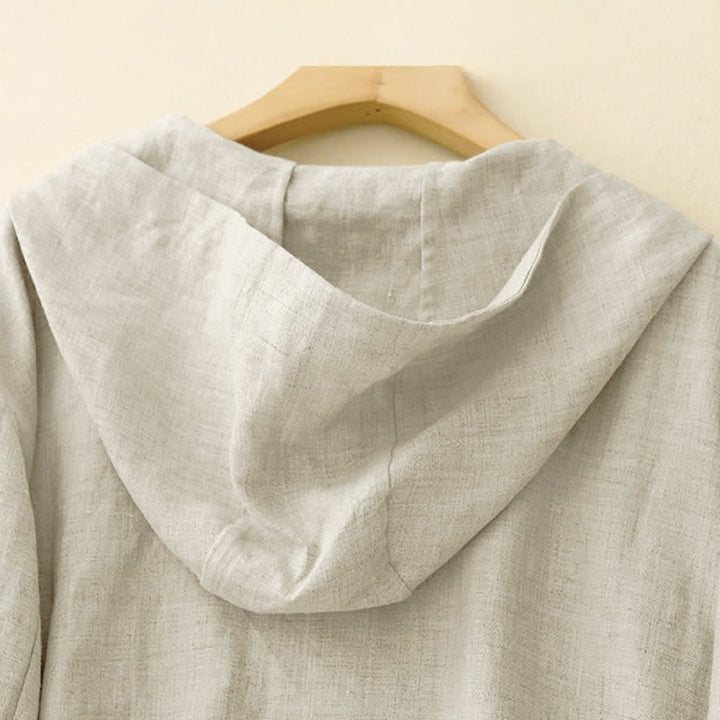 Buddha Stones Lässiges, minimalistisches Damen-Langarmshirt mit Kordelzug und Tasche für den Sommer – einfarbig, mit Tasche - image 4