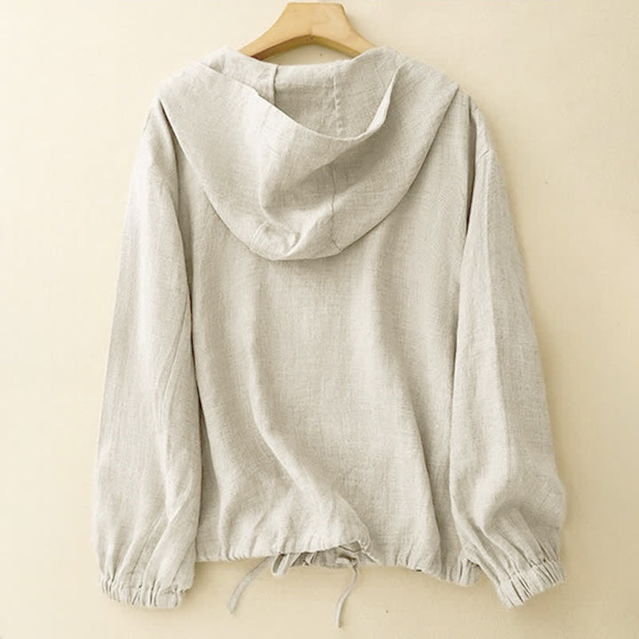Buddha Stones Lässiges, minimalistisches Damen-Langarmshirt mit Kordelzug und Tasche für den Sommer – einfarbig, mit Tasche - image 1