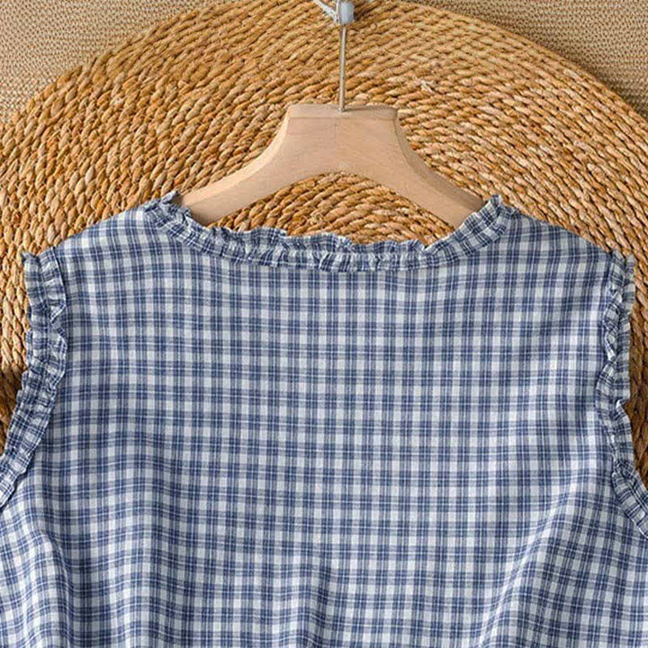 Buddha Stones Lässiges, ärmelloses Tanktop mit V-Ausschnitt und Rüschen im Vintage-Stil für Damen - image 3