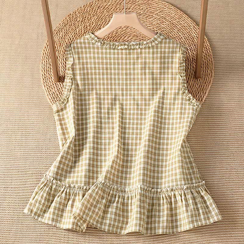 Buddha Stones Lässiges, ärmelloses Tanktop mit V-Ausschnitt und Rüschen im Vintage-Stil für Damen - image 7