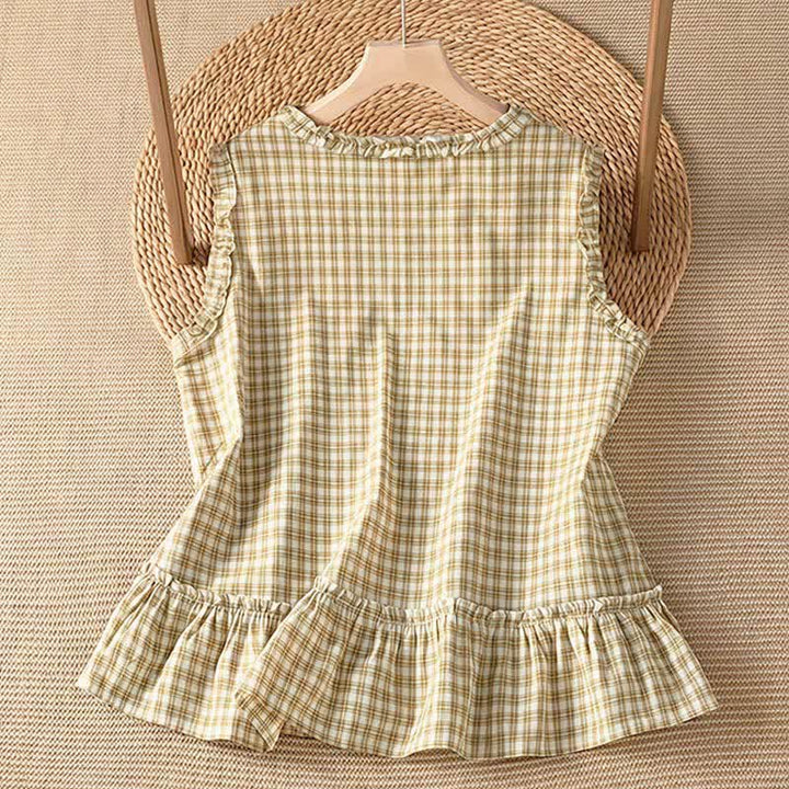 Buddha Stones Lässiges, ärmelloses Tanktop mit V-Ausschnitt und Rüschen im Vintage-Stil für Damen - image 7