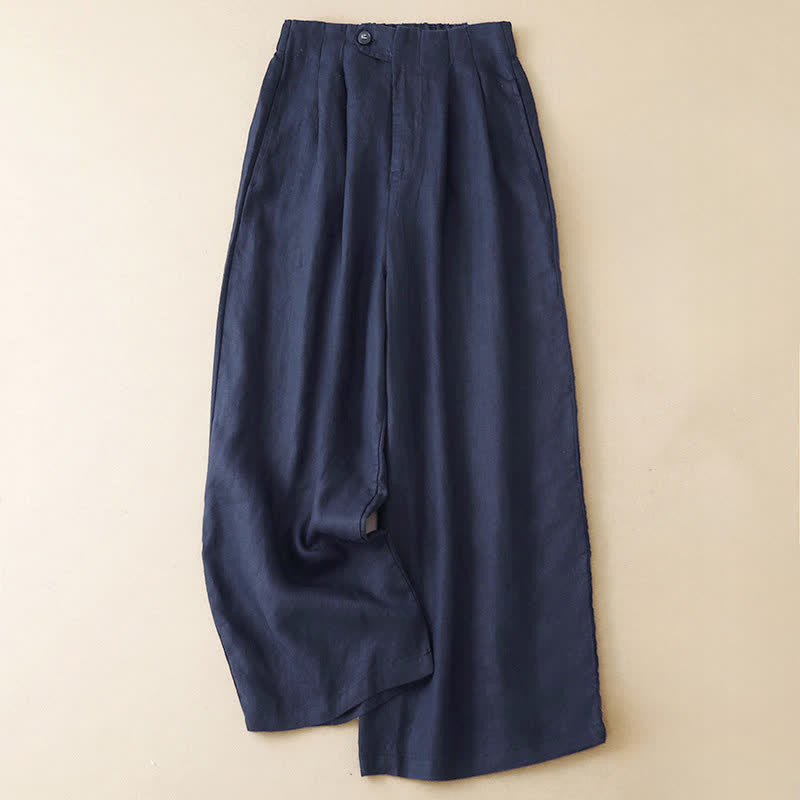 Buddha Stones Lässige, minimalistische Sommerhose mit Knopfleiste, einfarbig, knöchelhoch, weites Bein, mit Tasche - Marine - US8-10, UK/AU12-14, EU40-42 (2XL) - image 6
