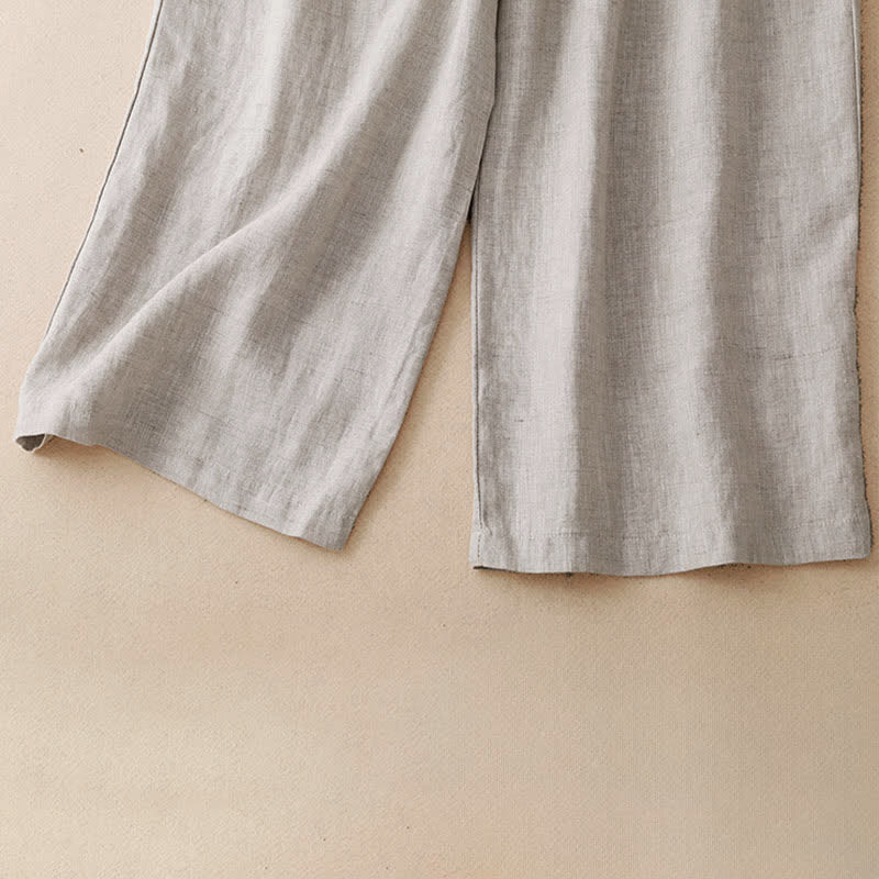 Buddha Stones Lässige, minimalistische Sommerhose mit Knopfleiste, einfarbig, knöchelhoch, weites Bein, mit Tasche - image 15