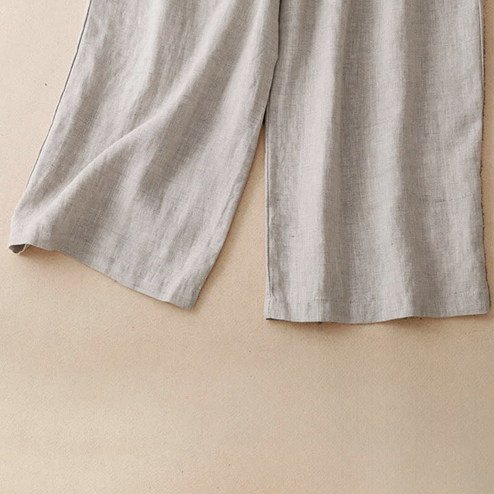 Buddha Stones Lässige, minimalistische Sommerhose mit Knopfleiste, einfarbig, knöchelhoch, weites Bein, mit Tasche - image 15