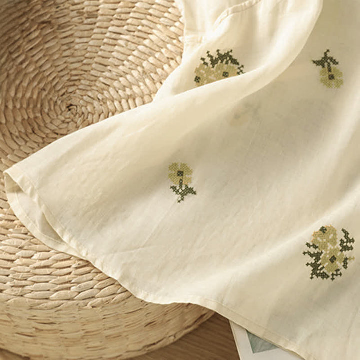 Buddha Stones Sommerliches, lässiges Tanktop im Tang-Stil mit Stehkragen und Blumenstickerei, ärmellos, Damenbluse - image 6