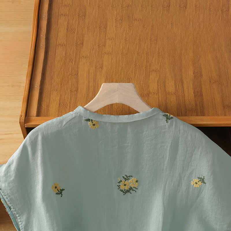 Buddha Stones Sommerliches, lässiges Tanktop im Tang-Stil mit Stehkragen und Blumenstickerei, ärmellos, Damenbluse - image 11