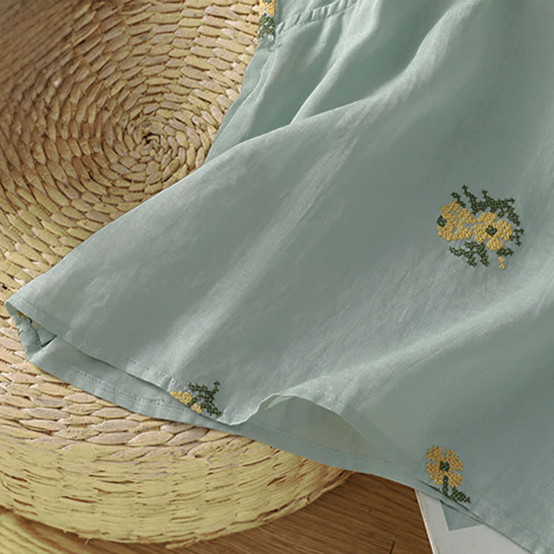 Buddha Stones Sommerliches, lässiges Tanktop im Tang-Stil mit Stehkragen und Blumenstickerei, ärmellos, Damenbluse - image 14