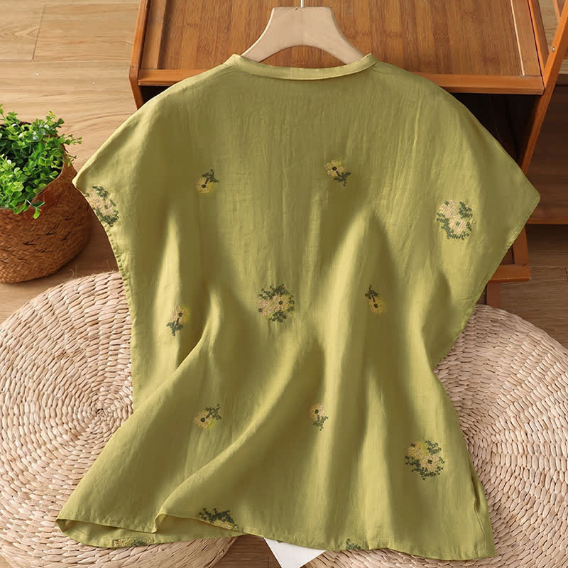 Buddha Stones Sommerliches, lässiges Tanktop im Tang-Stil mit Stehkragen und Blumenstickerei, ärmellos, Damenbluse - image 16