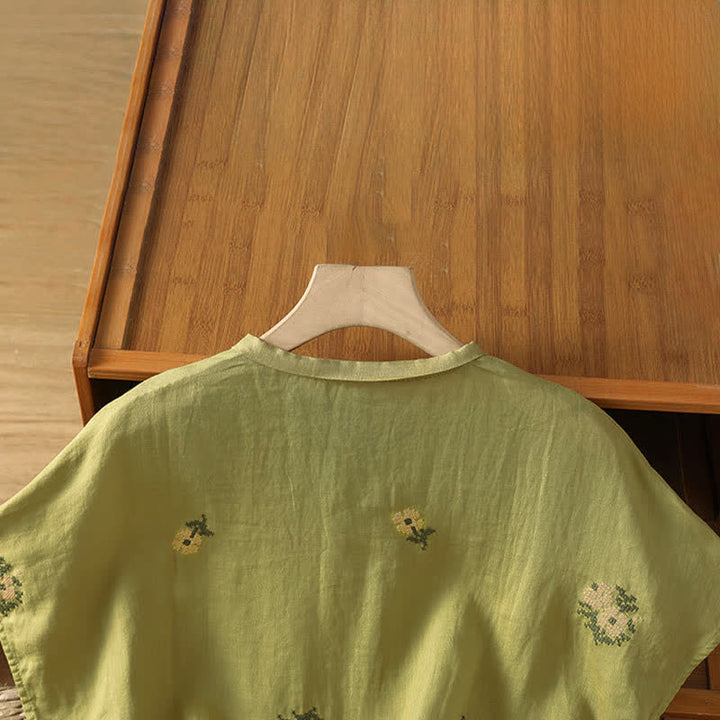 Buddha Stones Sommerliches, lässiges Tanktop im Tang-Stil mit Stehkragen und Blumenstickerei, ärmellos, Damenbluse - image 18