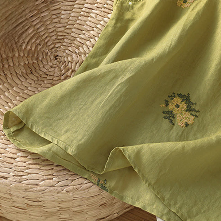 Buddha Stones Sommerliches, lässiges Tanktop im Tang-Stil mit Stehkragen und Blumenstickerei, ärmellos, Damenbluse - image 21