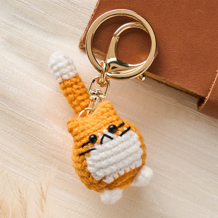 Buddha Stones Handgefertigte, gehäkelte, niedliche Katzen-Taschenanhänger, weiche Schlüsselanhänger - Orange Katze - image 0