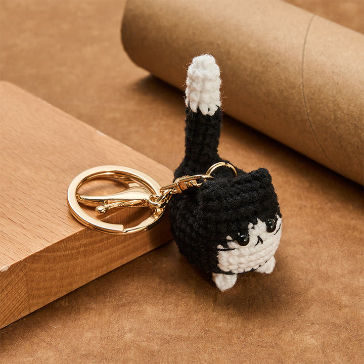 Buddha Stones Handgefertigte, gehäkelte, niedliche Katzen-Taschenanhänger, weiche Schlüsselanhänger - image 11