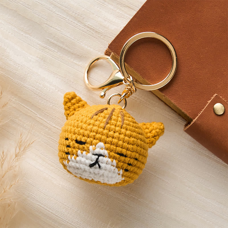 Buddha Stones Handgewebte Häkeltasche mit niedlichem Katzenkopf und Schlüsselanhänger von Harmony - Orange Katze - image 0