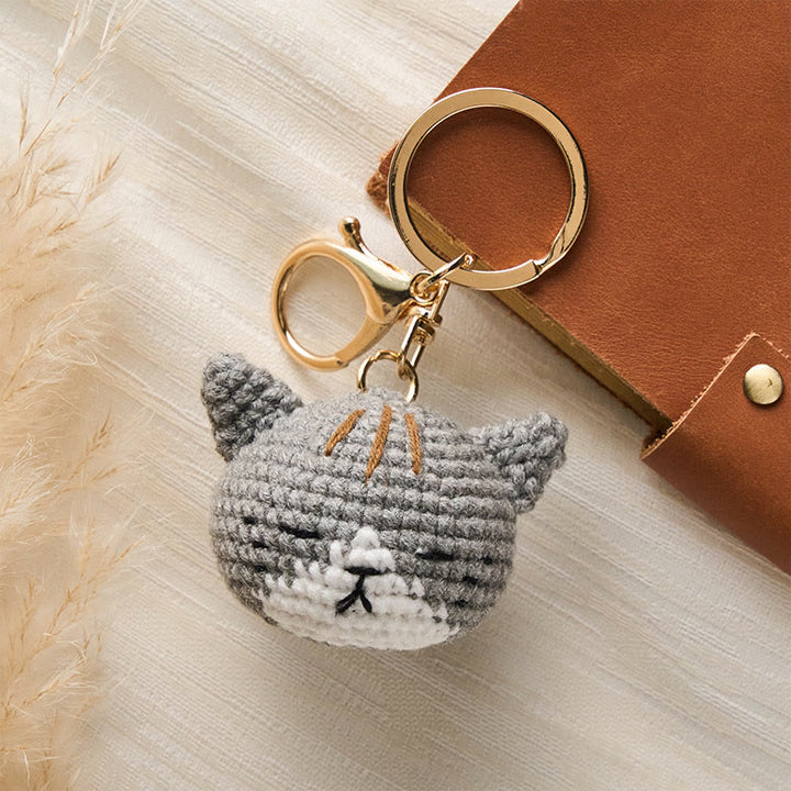 Buddha Stones Handgewebte Häkeltasche mit niedlichem Katzenkopf und Schlüsselanhänger von Harmony - Graue Katze - image 4