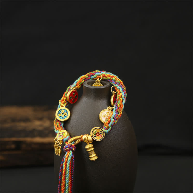 Buddha Stones Regenbogenfarbenes geflochtenes Armband mit Om Mani Padme Hum Weisheitsquaste - image 2