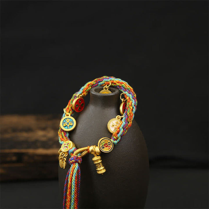 Buddha Stones Regenbogenfarbenes geflochtenes Armband mit Om Mani Padme Hum Weisheitsquaste - image 2