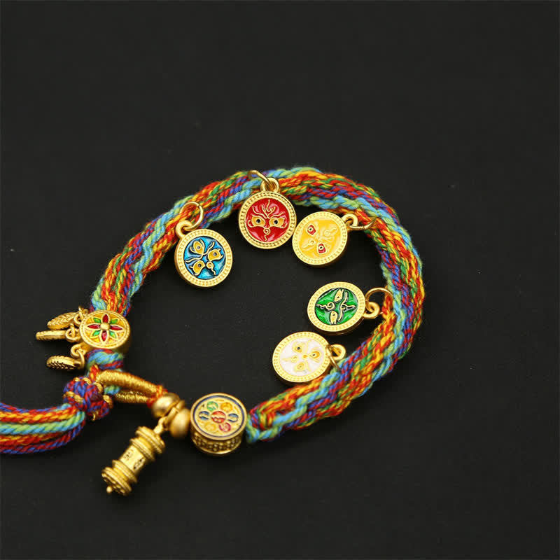 Buddha Stones Regenbogenfarbenes geflochtenes Armband mit Om Mani Padme Hum Weisheitsquaste - image 3