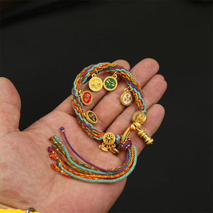 Buddha Stones Regenbogenfarbenes geflochtenes Armband mit Om Mani Padme Hum Weisheitsquaste - image 4