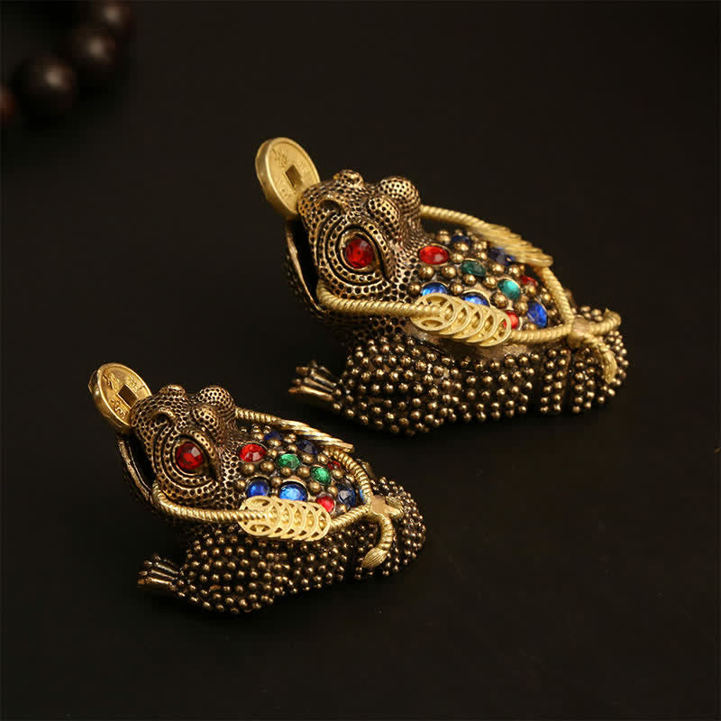 Buddha Stones Geldfrosch aus Messing mit drei Beinen – Symbol für Reichtum und Glück - image 0