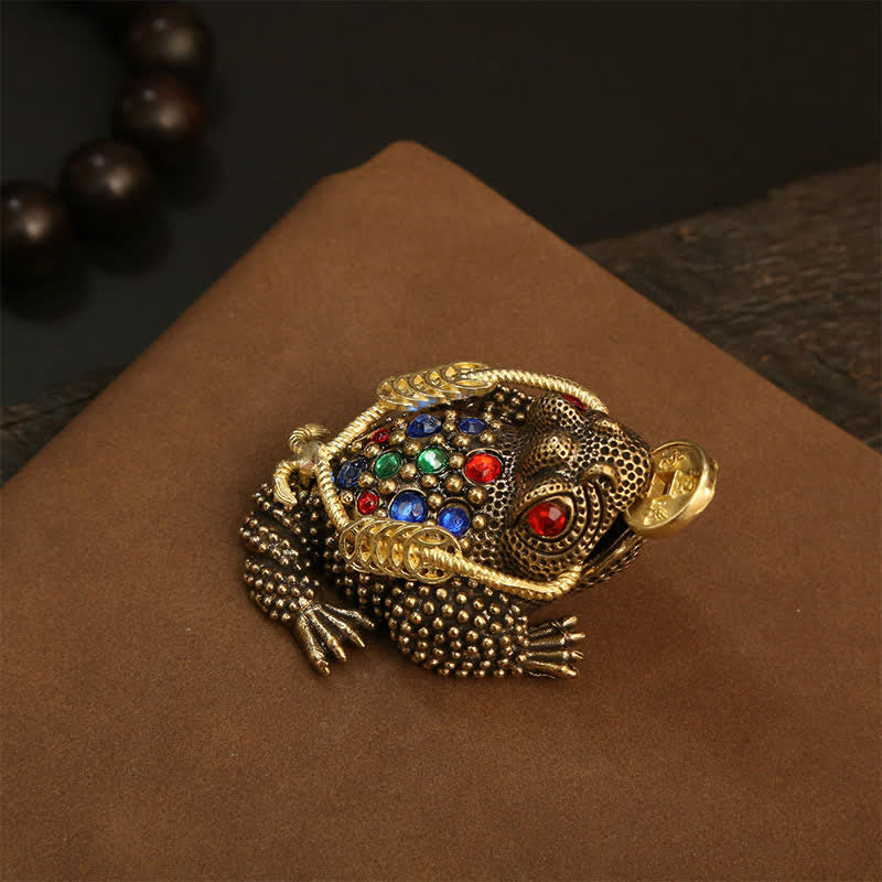 Buddha Stones Geldfrosch aus Messing mit drei Beinen – Symbol für Reichtum und Glück - Kleiner Geldfrosch 7,4 cm × 3,6 cm × 4,2 cm - image 1