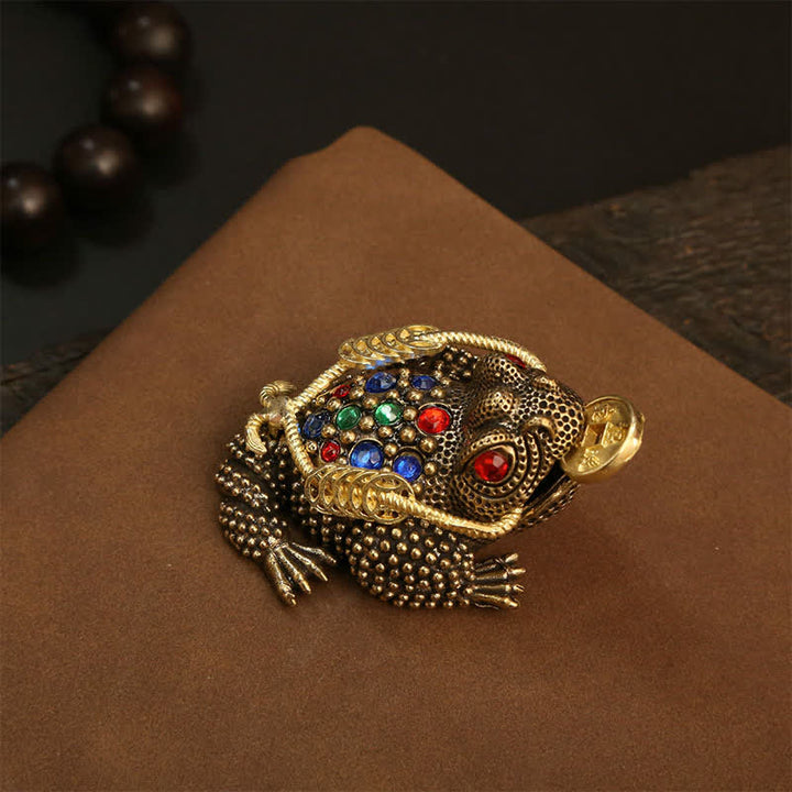 Buddha Stones Geldfrosch aus Messing mit drei Beinen – Symbol für Reichtum und Glück - Kleiner Geldfrosch 7,4 cm × 3,6 cm × 4,2 cm - image 1