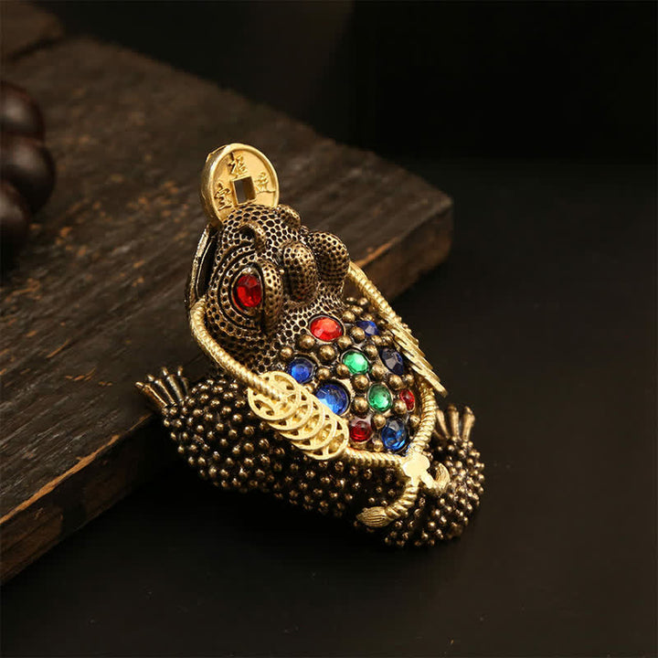 Buddha Stones Geldfrosch aus Messing mit drei Beinen – Symbol für Reichtum und Glück - Großer Geldfrosch 8,6 cm × 4,6 cm × 5,3 cm - image 3