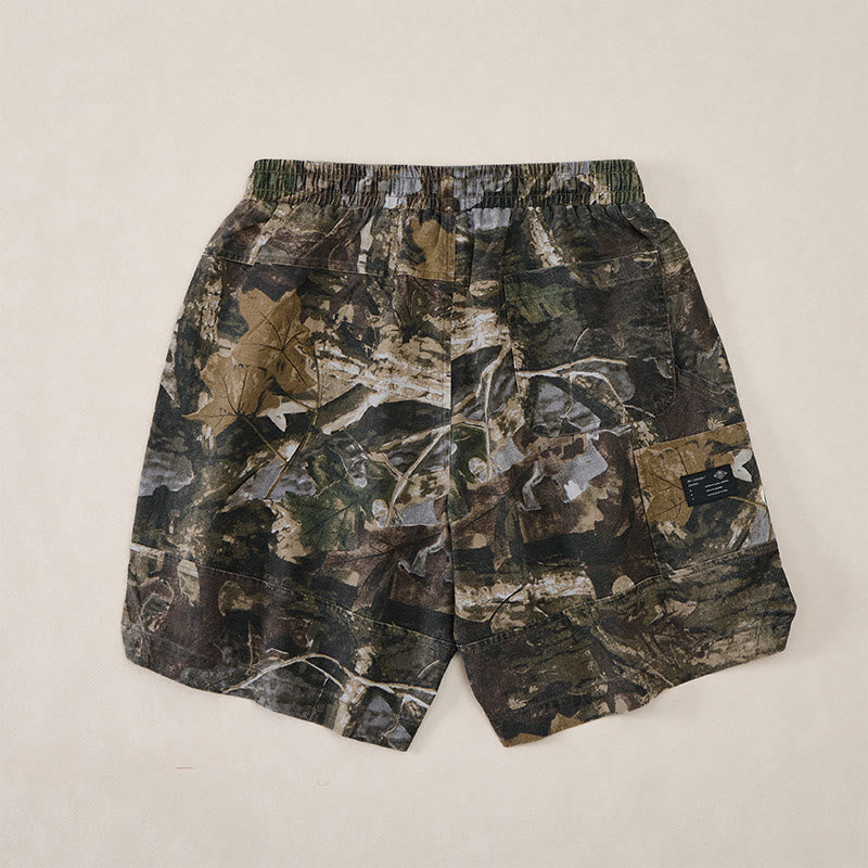 Buddha Stones Lässige, sportliche Sommer-Shorts für Herren aus Baumwoll-Ramie mit Kordelzug, Camouflage-Blättermuster und Taschen - image 13