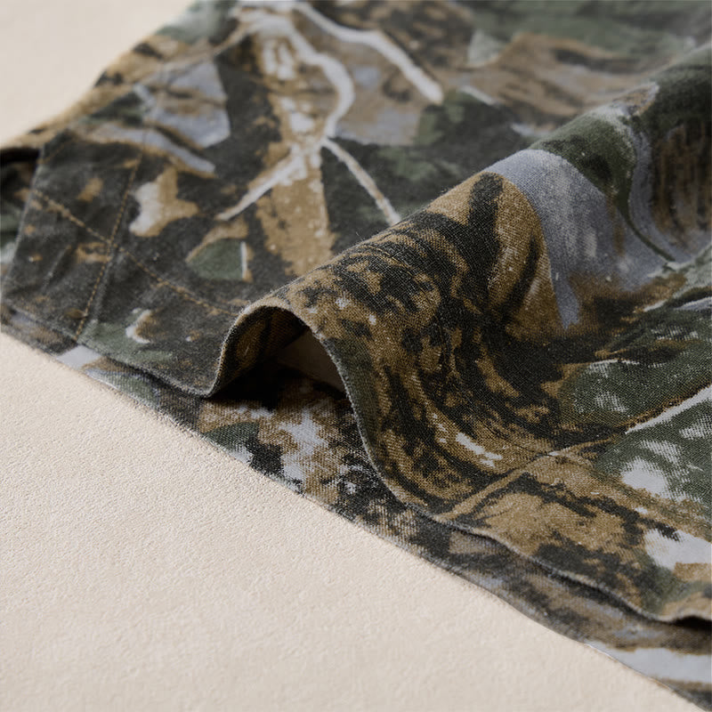 Buddha Stones Lässige, sportliche Sommer-Shorts für Herren aus Baumwoll-Ramie mit Kordelzug, Camouflage-Blättermuster und Taschen - image 19