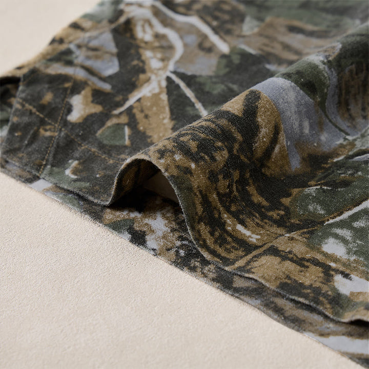 Buddha Stones Lässige, sportliche Sommer-Shorts für Herren aus Baumwoll-Ramie mit Kordelzug, Camouflage-Blättermuster und Taschen - image 19