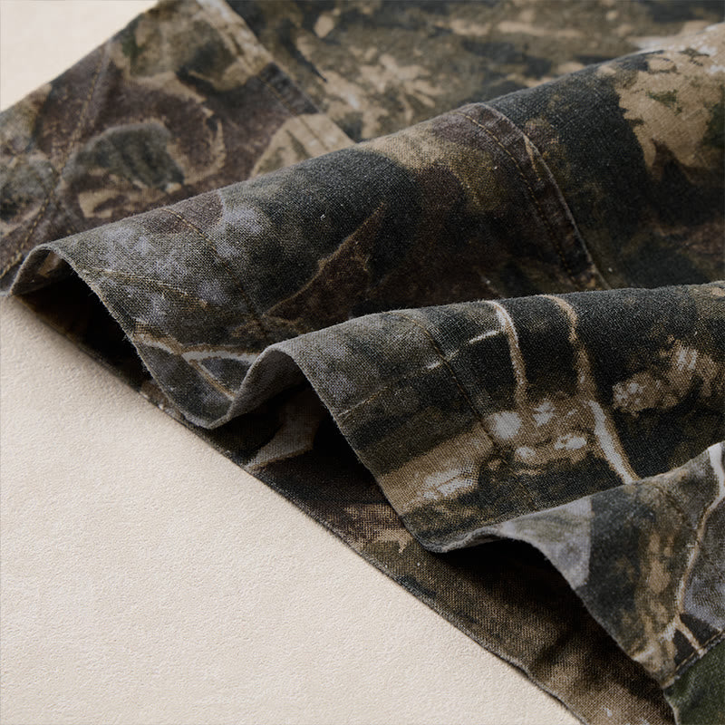 Buddha Stones Lässige, sportliche Sommer-Shorts für Herren aus Baumwoll-Ramie mit Kordelzug, Camouflage-Blättermuster und Taschen - image 20