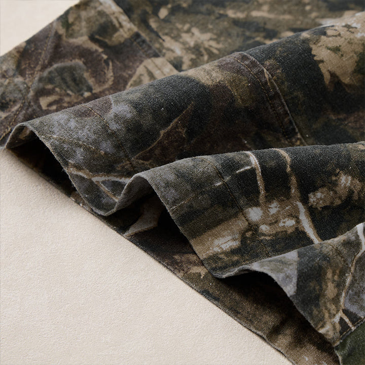 Buddha Stones Lässige, sportliche Sommer-Shorts für Herren aus Baumwoll-Ramie mit Kordelzug, Camouflage-Blättermuster und Taschen - image 20