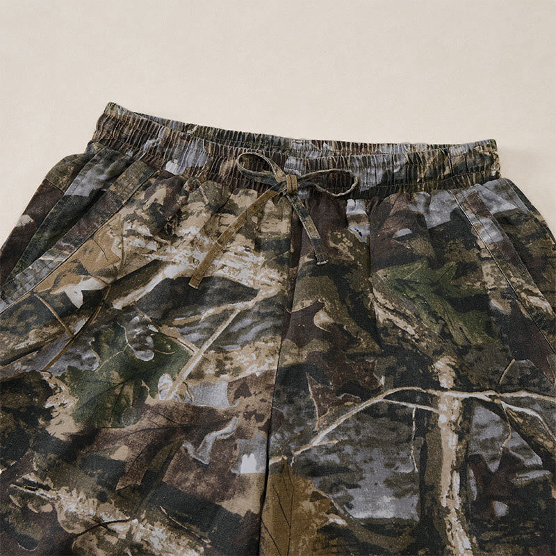 Buddha Stones Lässige, sportliche Sommer-Shorts für Herren aus Baumwoll-Ramie mit Kordelzug, Camouflage-Blättermuster und Taschen - image 14