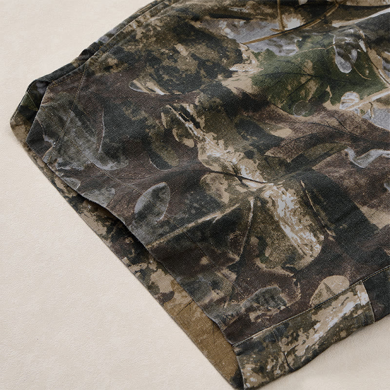 Buddha Stones Lässige, sportliche Sommer-Shorts für Herren aus Baumwoll-Ramie mit Kordelzug, Camouflage-Blättermuster und Taschen - image 18