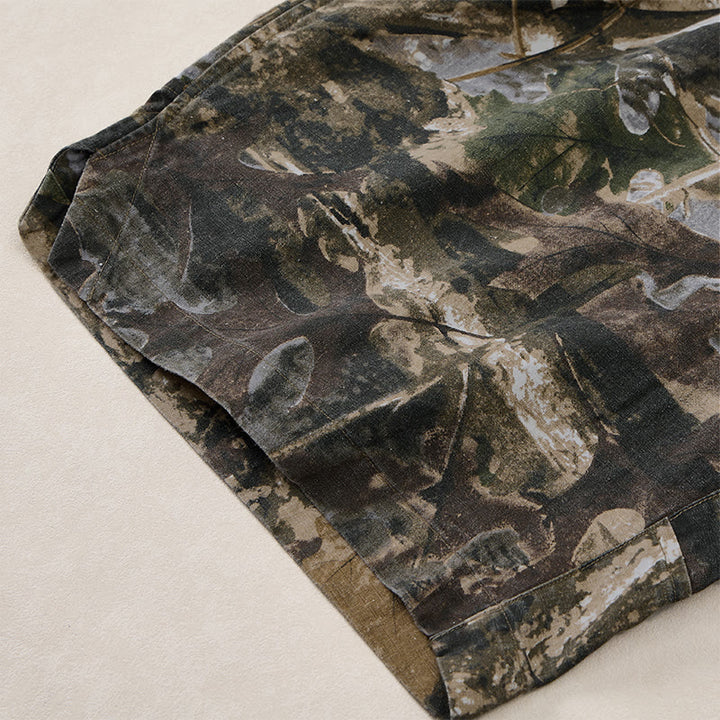 Buddha Stones Lässige, sportliche Sommer-Shorts für Herren aus Baumwoll-Ramie mit Kordelzug, Camouflage-Blättermuster und Taschen - image 18