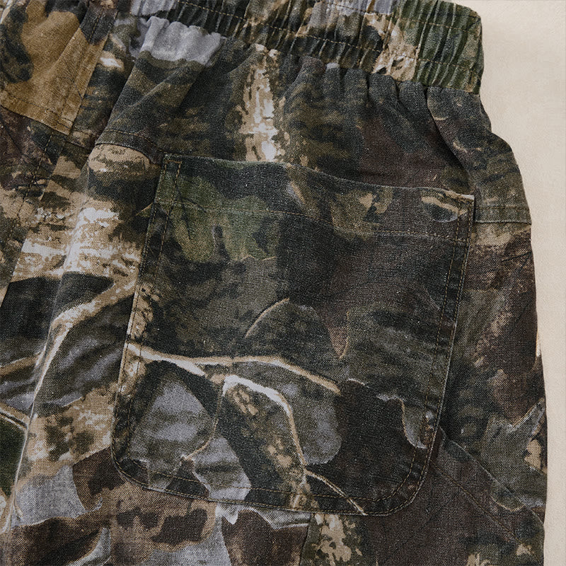 Buddha Stones Lässige, sportliche Sommer-Shorts für Herren aus Baumwoll-Ramie mit Kordelzug, Camouflage-Blättermuster und Taschen - image 17
