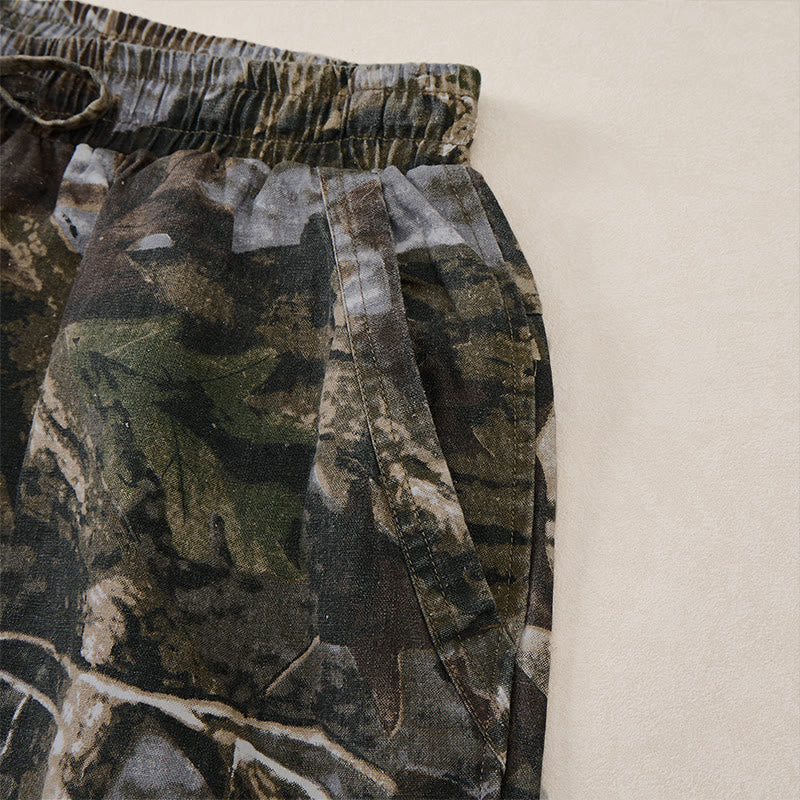 Buddha Stones Lässige, sportliche Sommer-Shorts für Herren aus Baumwoll-Ramie mit Kordelzug, Camouflage-Blättermuster und Taschen - image 16