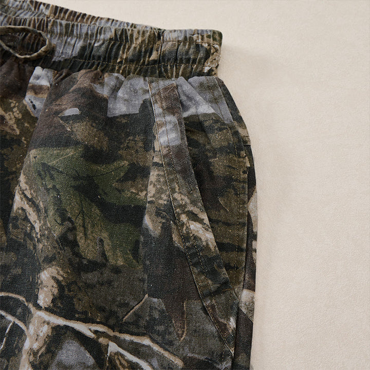 Buddha Stones Lässige, sportliche Sommer-Shorts für Herren aus Baumwoll-Ramie mit Kordelzug, Camouflage-Blättermuster und Taschen - image 16