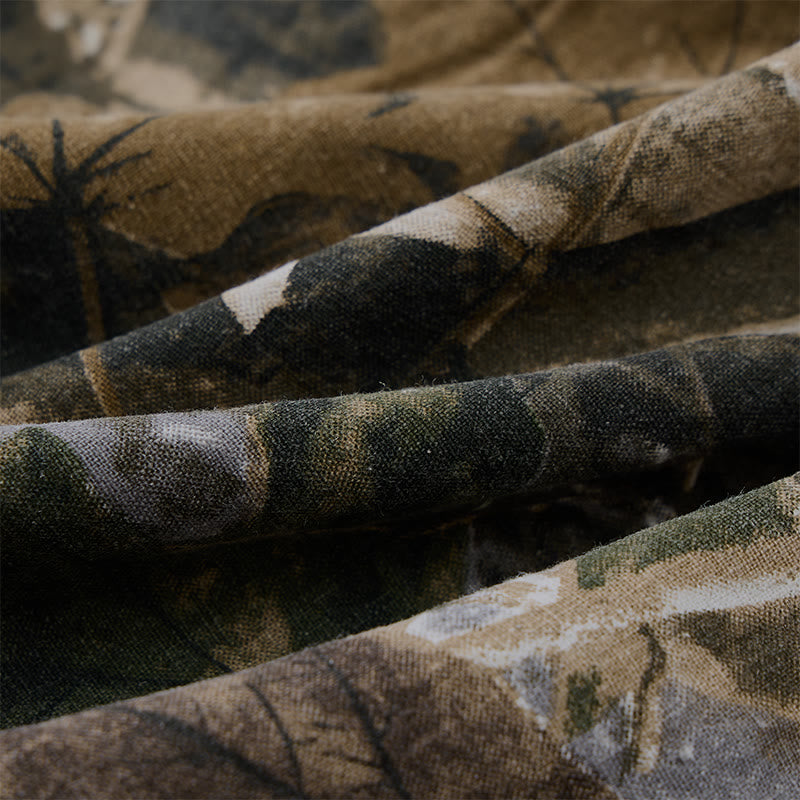 Buddha Stones Lässige, sportliche Sommer-Shorts für Herren aus Baumwoll-Ramie mit Kordelzug, Camouflage-Blättermuster und Taschen - image 21