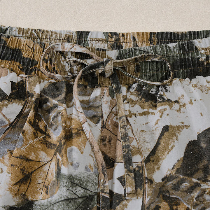 Buddha Stones Lässige, sportliche Sommer-Shorts für Herren aus Baumwoll-Ramie mit Kordelzug, Camouflage-Blättermuster und Taschen - image 5
