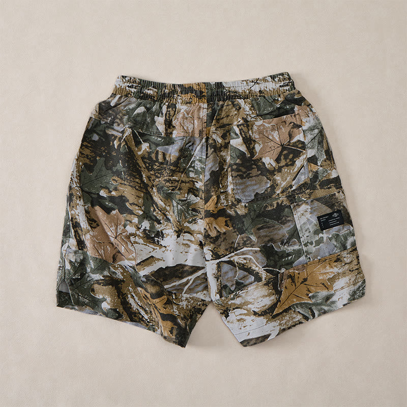 Buddha Stones Lässige, sportliche Sommer-Shorts für Herren aus Baumwoll-Ramie mit Kordelzug, Camouflage-Blättermuster und Taschen - image 3