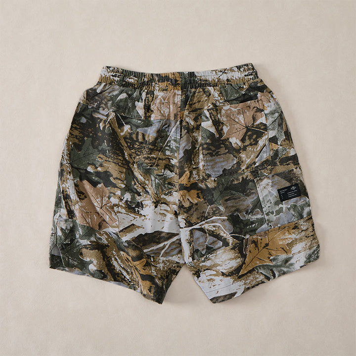 Buddha Stones Lässige, sportliche Sommer-Shorts für Herren aus Baumwoll-Ramie mit Kordelzug, Camouflage-Blättermuster und Taschen - image 3