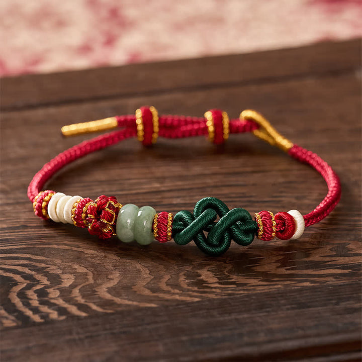 Buddha Stones Handgefertigtes, geflochtenes Armband aus Ruyi-Pfirsichblüten und Jadeknoten – verstellbar - 5,9–7,5 Zoll / 15–19 cm - image 0