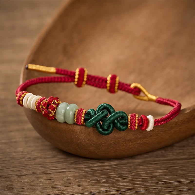 Buddha Stones Handgefertigtes, geflochtenes Armband aus Ruyi-Pfirsichblüten und Jadeknoten – verstellbar - image 2