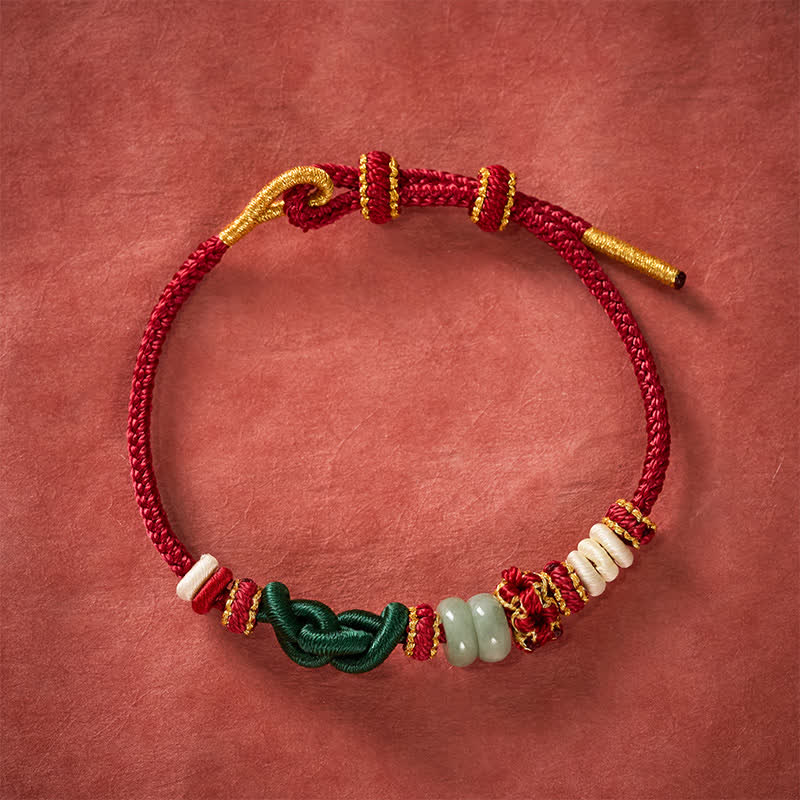 Buddha Stones Handgefertigtes, geflochtenes Armband aus Ruyi-Pfirsichblüten und Jadeknoten – verstellbar - image 1