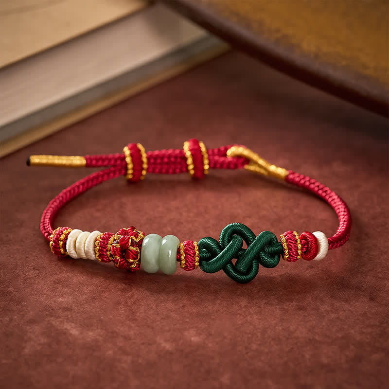Buddha Stones Handgefertigtes, geflochtenes Armband aus Ruyi-Pfirsichblüten und Jadeknoten – verstellbar - image 3