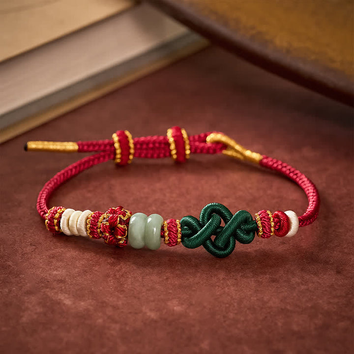 Buddha Stones Handgefertigtes, geflochtenes Armband aus Ruyi-Pfirsichblüten und Jadeknoten – verstellbar - image 3