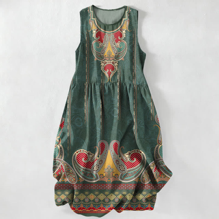 Buddha Stones Lässiges, ärmelloses Midikleid für Damen mit Taschen und persischem Paisley-Bordürenmuster - Waldgrün - US16, UK/AU20, EU48 (3XL) - image 4
