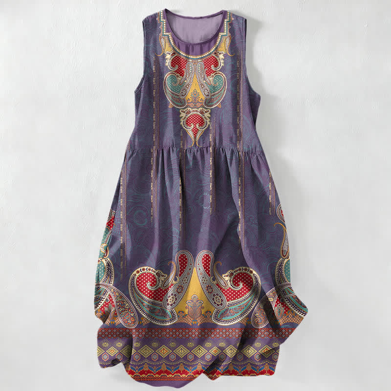 Buddha Stones Lässiges, ärmelloses Midikleid für Damen mit Taschen und persischem Paisley-Bordürenmuster - Schieferblau - US16, UK/AU20, EU48 (3XL) - image 5